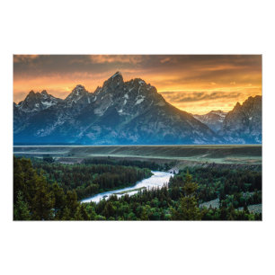 Impression Photo Coucher De Soleil Sur Grand Teton Et Snake River -