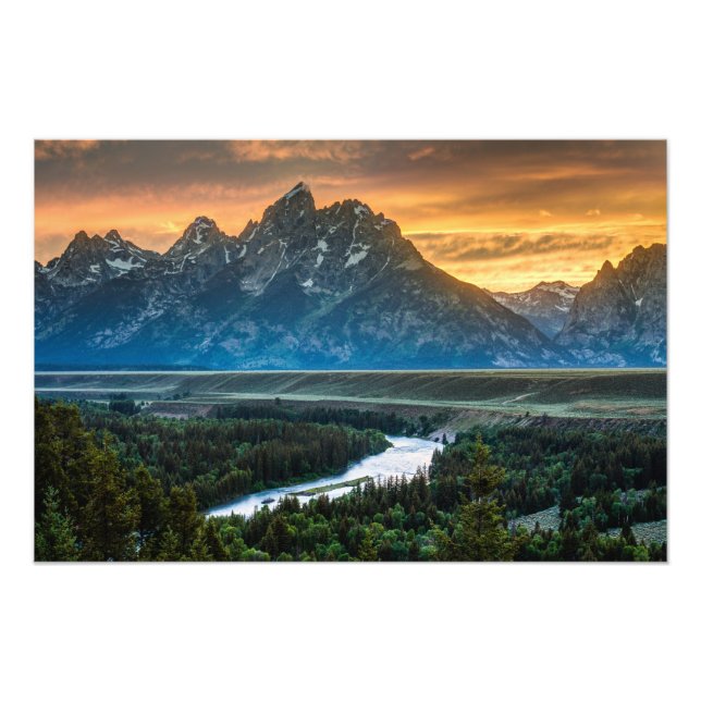 Impression Photo Coucher De Soleil Sur Grand Teton Et Snake River - (Devant)