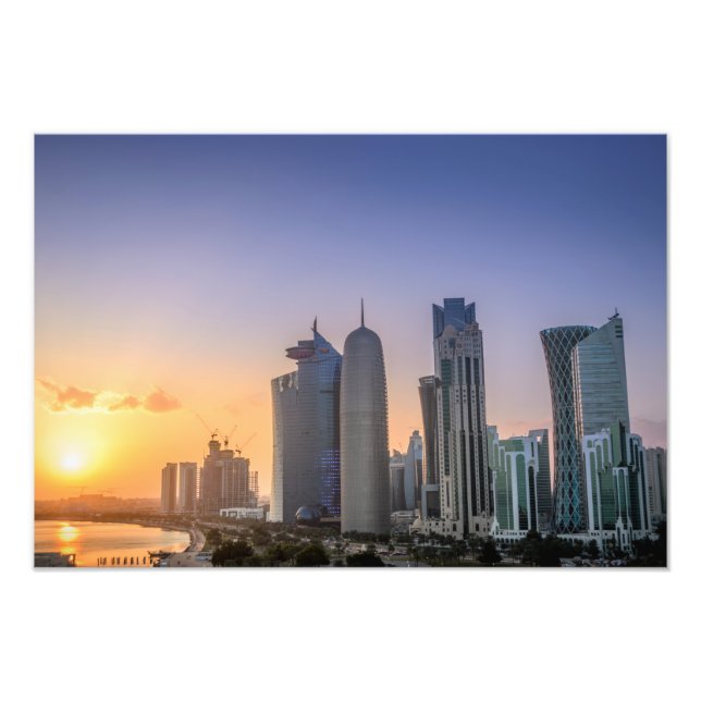 Impression Photo Coucher de soleil sur la ville de Doha, Qatar (Devant)