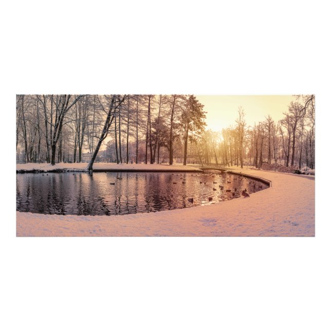 Impression Photo Coucher de soleil sur le parc avec petit lac gelé (Devant)