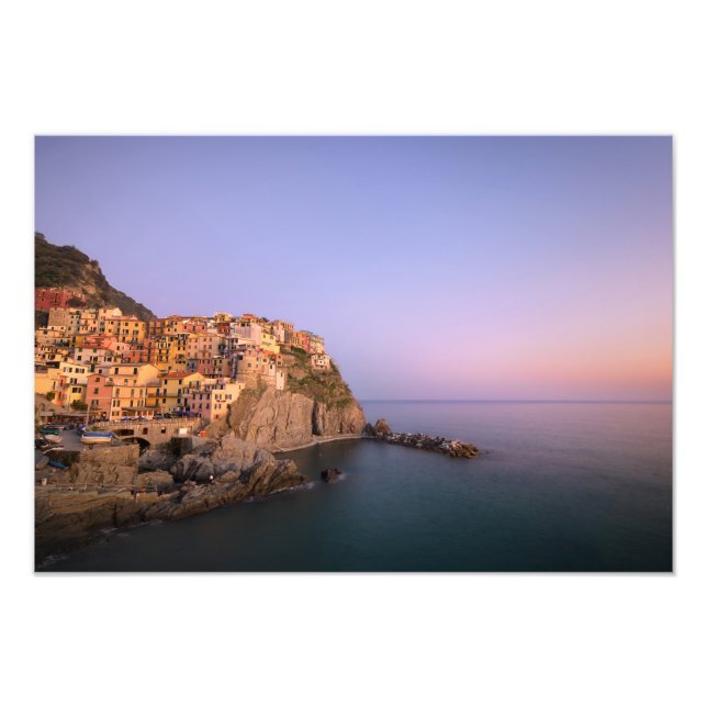 Impression Photo Coucher de soleil sur le village de Manarola dans  (Devant)