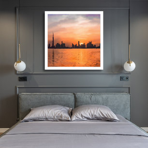 Impression Photo Coucher de soleil sur une ville côtière - aquarell