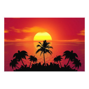 Impression Photo Coucher de soleil tropical Palmiers Silhouette Pla