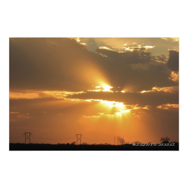 Impression Photo Coucher du soleil du Kansas, lignes électriques, é (Devant)