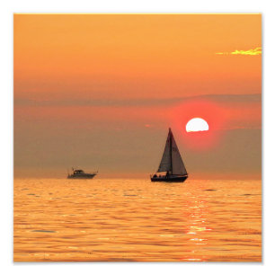 Impression Photo Coucher du soleil et bateaux du lac Michigan