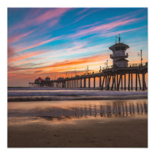 Impression Photo Coucher du soleil sur la jetée Huntington Beach P