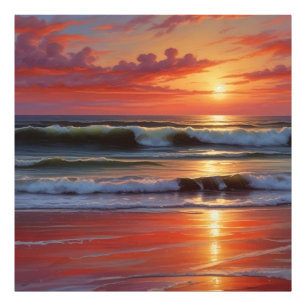 Impression Photo Coucher Rouge Océan Peinture de paysage marin
