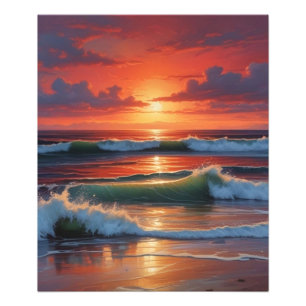 Impression Photo Coucher Rouge Océan Peinture de paysage marin