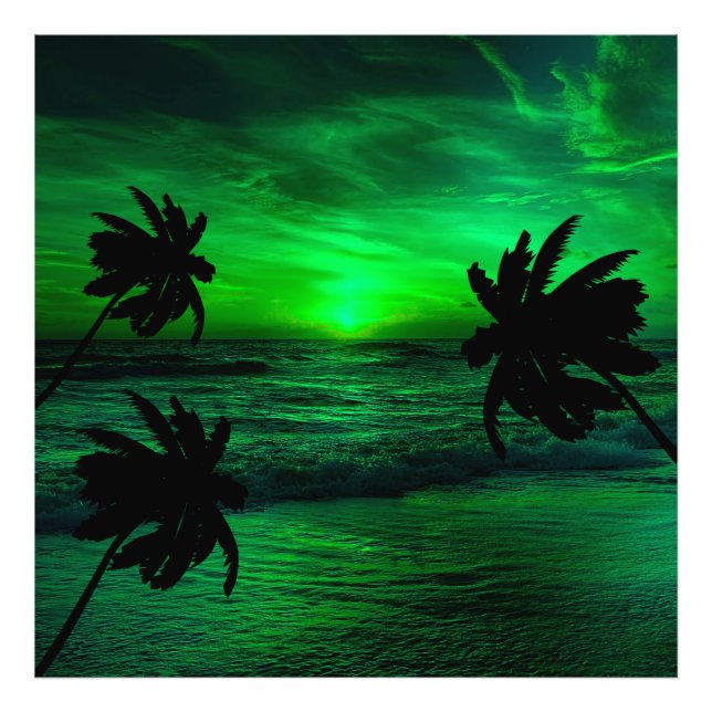 IMPRESSION PHOTO COUCHERS DE SOLEIL VERTS PAYSAGE OCÉANIQUE (Devant)