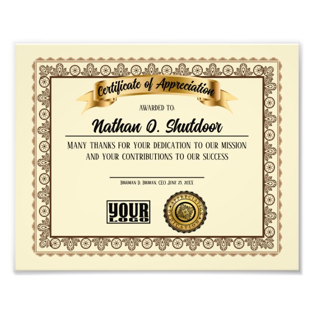 Impression Photo Couleur personnalisée Prix de service 20 ans pour  (Devant)