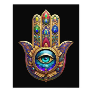 Impression Photo Couleurs de Paon Doré Hamsa Saphir Vert Troisième 