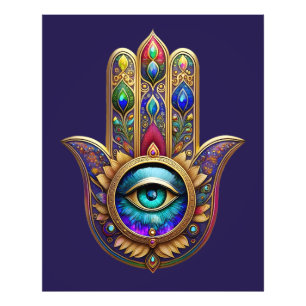 Impression Photo Couleurs Paon Or Hamsa Saphir Vert Troisième Œil