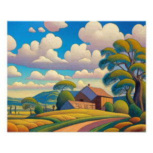 Impression Photo Country Farmhouse baignée par Golden Sunlight