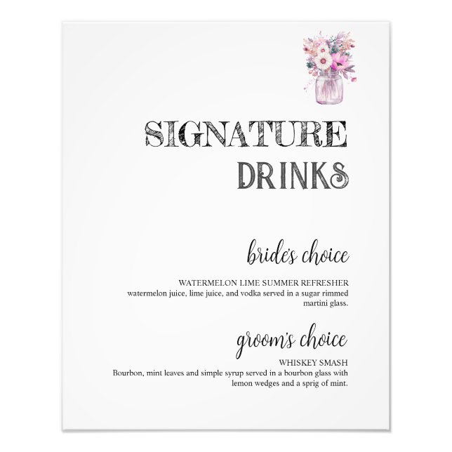 Impression Photo Country Mason Jar Signature Boissons Bar Mariage (Devant)