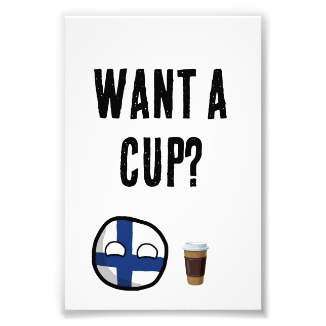 Impression Photo Countryball Finlandia Want a cup of coffee (Devant)
