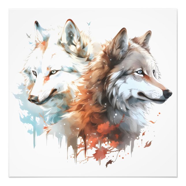 Impression Photo Couple Aquarelle Nature Loup (Devant)
