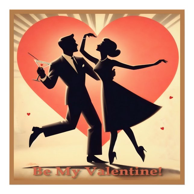 Impression Photo Couple de danseurs de la Saint-Valentin Mid Centur (Devant)