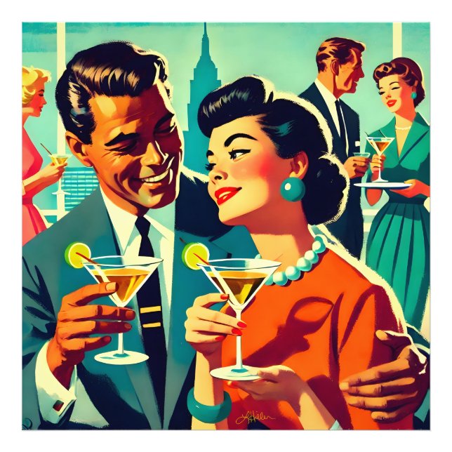 Impression Photo Couples de fête cocktail du milieu du siècle - Mi  (Devant)
