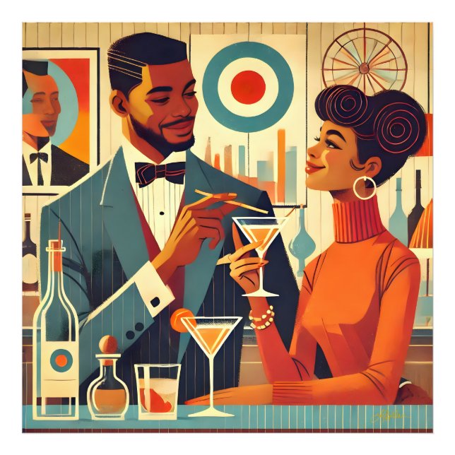Impression Photo Couples de Fête de Cocktail de Milieu de Siècle -  (Devant)