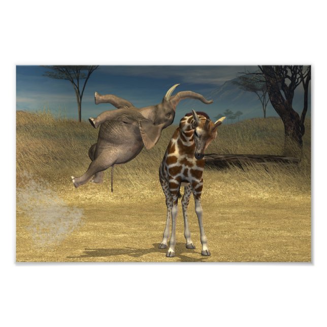 Impression Photo Coups d'éléphant sur la girafe (Devant)