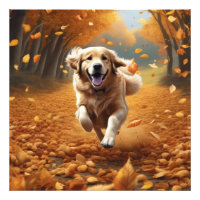 Courir un chien en automne Feuilles d'art Imprimer