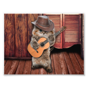 Impression Photo Cowboy de Western Cat avec guitare
