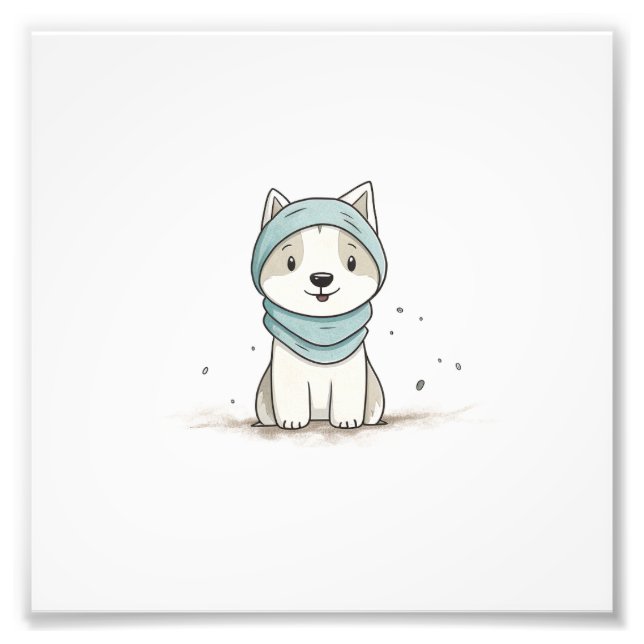 Impression Photo Cozy Husky Illustration - Adorable Puppy in a Scar (Devant)