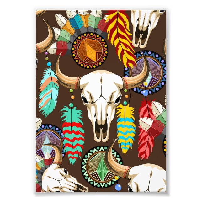 Impression Photo Crâne de buffle emblème amérindien (Devant)