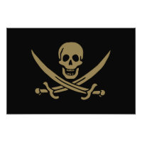 Crâne et épées d'or Drapeau pirate de Calico Jack