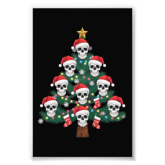 Impression Photo Crâne sapin de Noël Pyjama Cool Skeleton Père Noël (Devant)