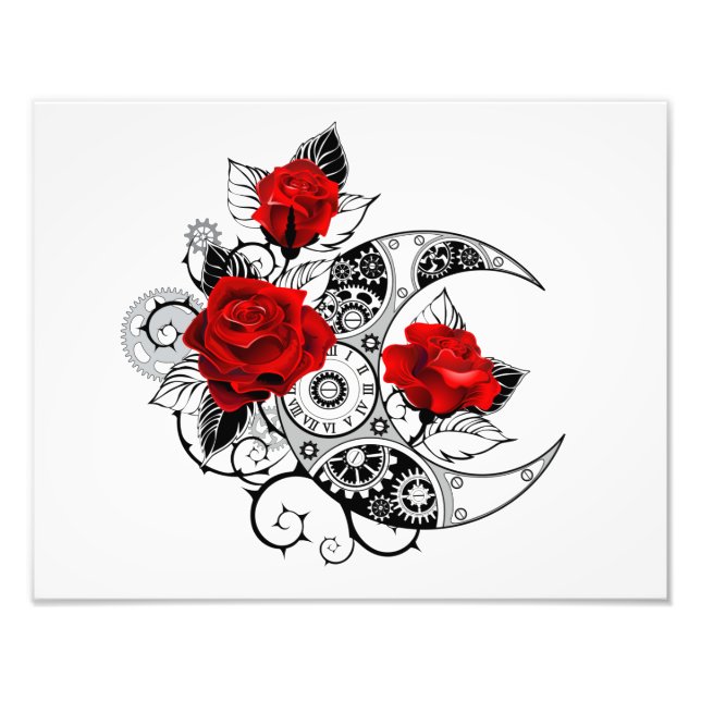 Impression Photo Croissant Mécanique avec Roses Rouges (Devant)