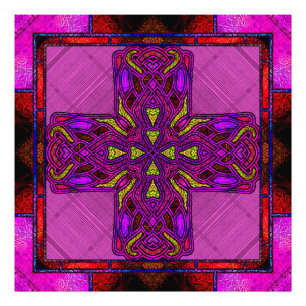 Impression Photo Croix celtique en verre coloré rose et violet