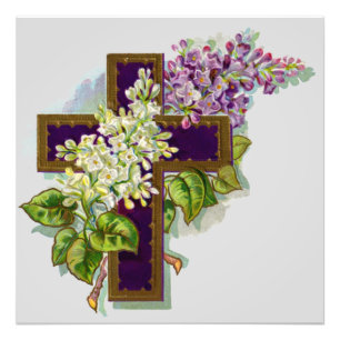 Impression Photo Croix Violette Et Fleurs