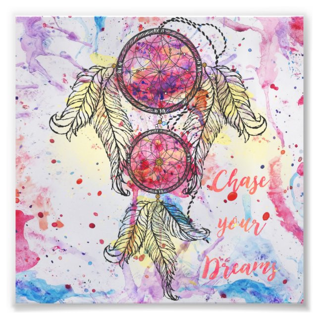 Impression Photo Croquis en aquarelle Dreamcatcher "Chase your Drea (Devant)