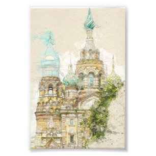 Impression Photo Croquis vintage de l'église Saint-Pétersbourg