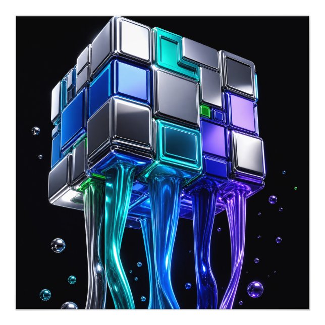 Impression Photo Cube de puzzle chromé futuriste  (Devant)