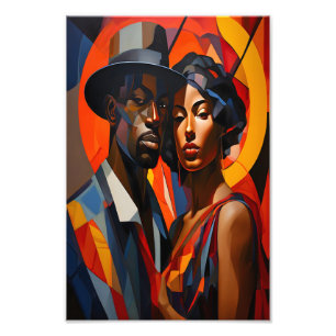 Impression Photo Cubisme Abstrait Gras Couple Portrait - Art Modern