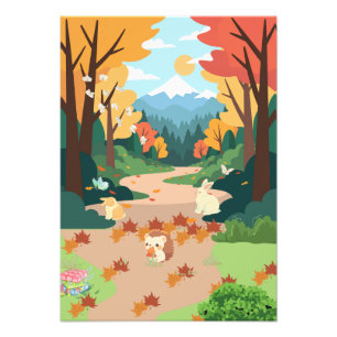 Impression Photo Cute Autumn Forest Animals Cozy Landscape Art Post