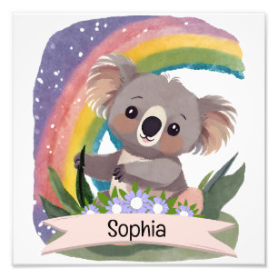 Impression Photo Cute Baby Koala Rainbow Nom personnalisé