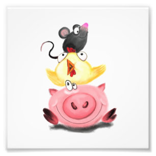 Impression Photo Cute Best Friends Piggy Chick and Mouse - Dessin
