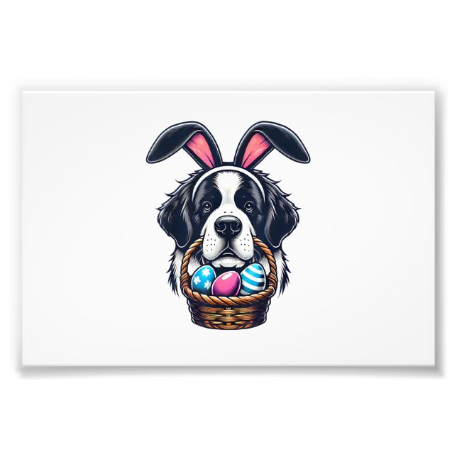 Impression Photo Cute Bunny Ear Saint Bernard Dog Easter Egg Owner  (Devant)