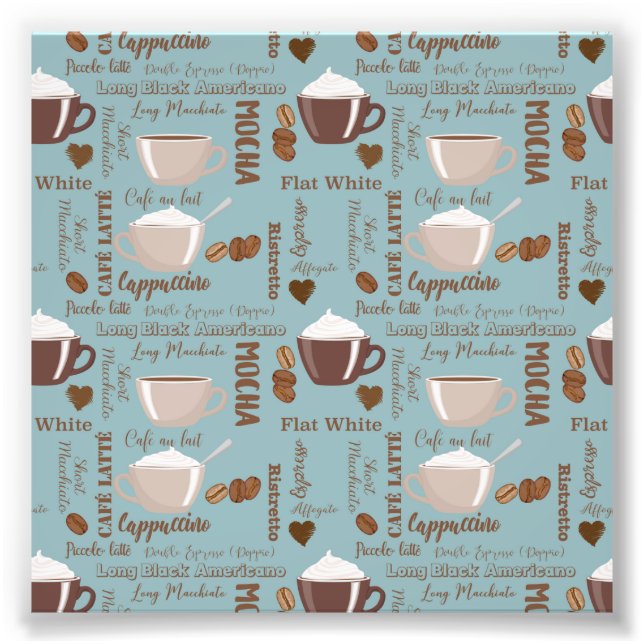 Impression Photo Cute Café Cups Crème Caféine Grains Coeur Brown (Devant)