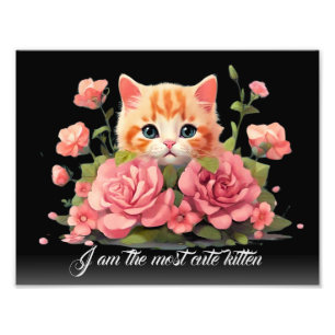 Impression Photo Cute chat chaton blanc personnalisé en noir fleur