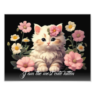 Impression Photo Cute chatte chaton blanc personnalisé en noir fleu