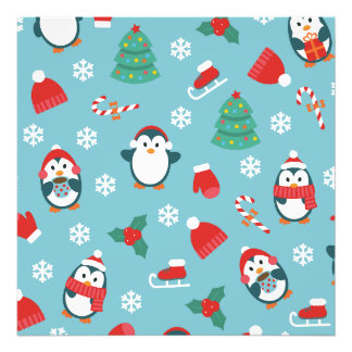 Impression Photo Cute Christmas Penguins Pattern
