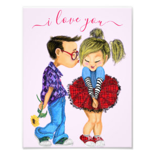 Impression Photo Cute Couple Kiss I Love You - Texte Personnalisé