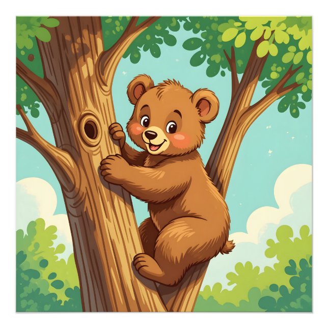 Impression Photo Cute cub bear climbing a tree (Devant)
