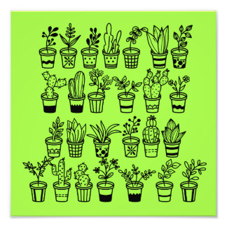 Impression Photo Cute Doodle Plants in Pots 