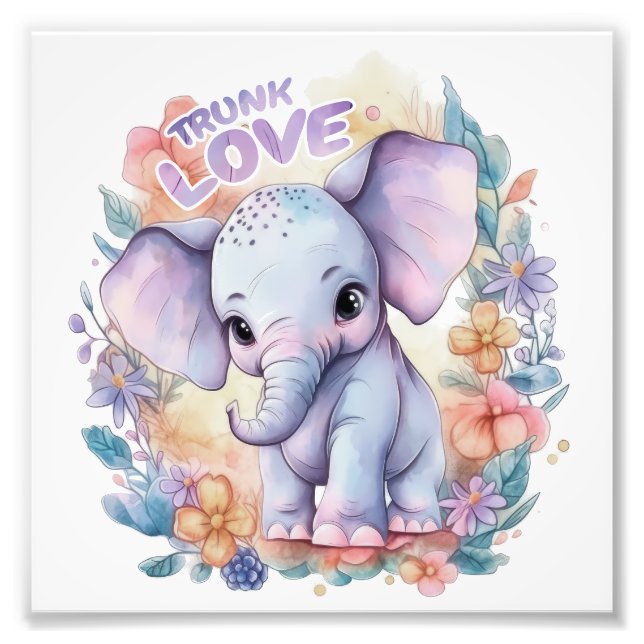 Impression Photo cute elephant witful colorful flowers (Devant)