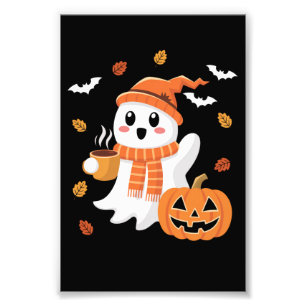 Impression Photo Cute Ghost Boire Café de glace Halloween